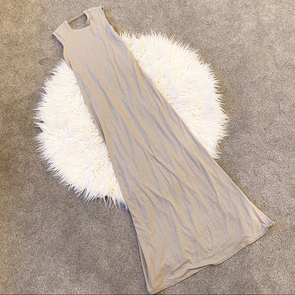 NWT David Meister Champagne Shimmer Metallic Sleeveless Evening Gown 6